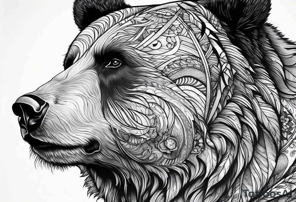 Bear gazing into the distance side profile tattoo idea