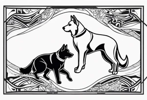 a golden retriever and a german shepherd both in jujitsu gis no pattern tattoo idea