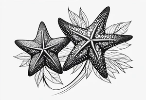 Two Starfish wrapped by olive branch tattoo idea