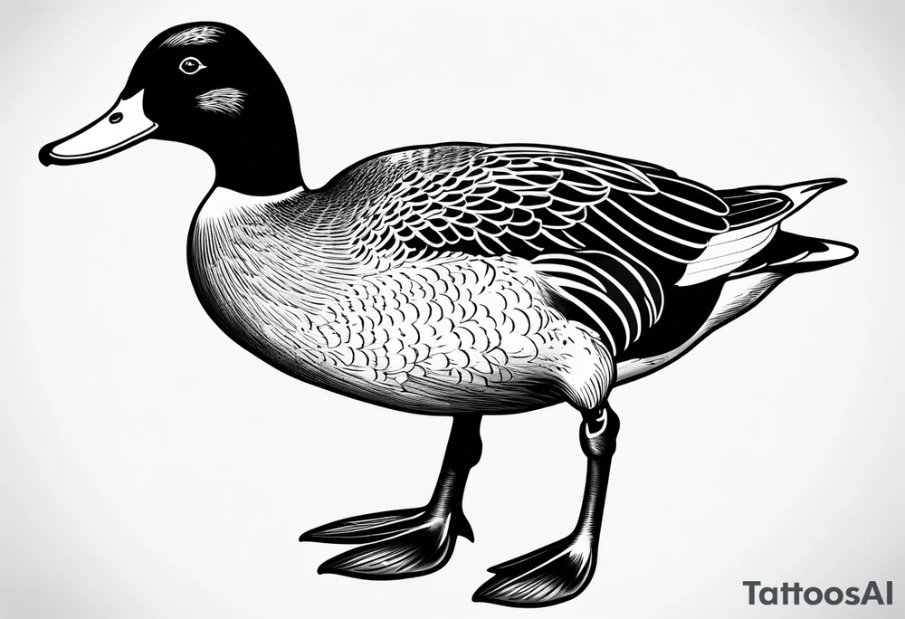 Dabbling Duck with no feet wearing a small jacket that says "XRP" on it tattoo idea