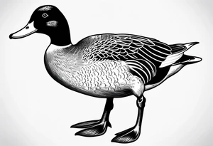 Dabbling Duck with no feet wearing a small jacket that says "XRP" on it tattoo idea