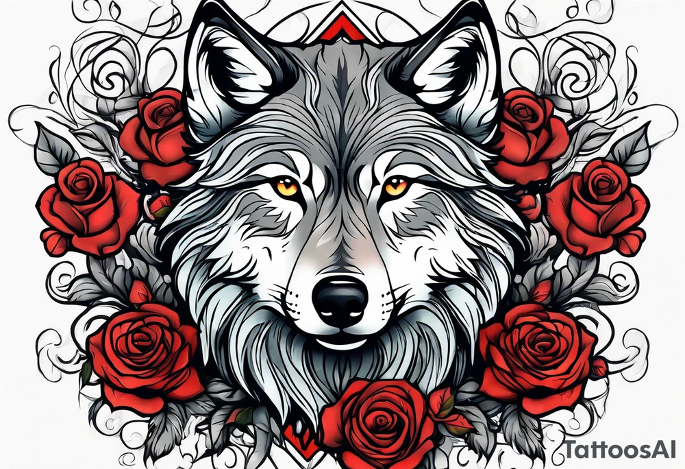 Wolf with rose tattoo idea