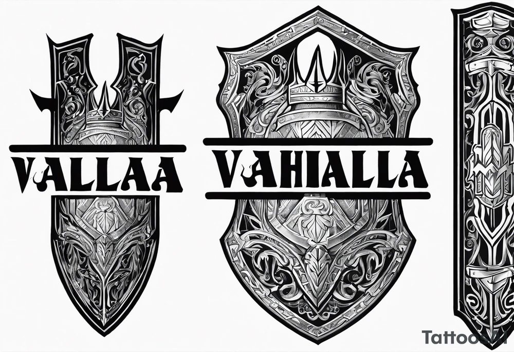 Valhalla shield fire sword tattoo idea