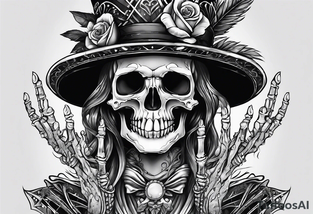 Skeleton holding up 3 fingers tattoo idea