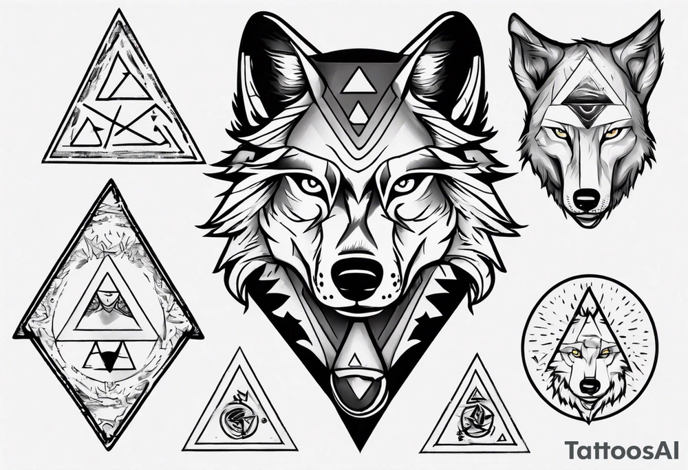 wolf head with triangle on forehead tattoo idea