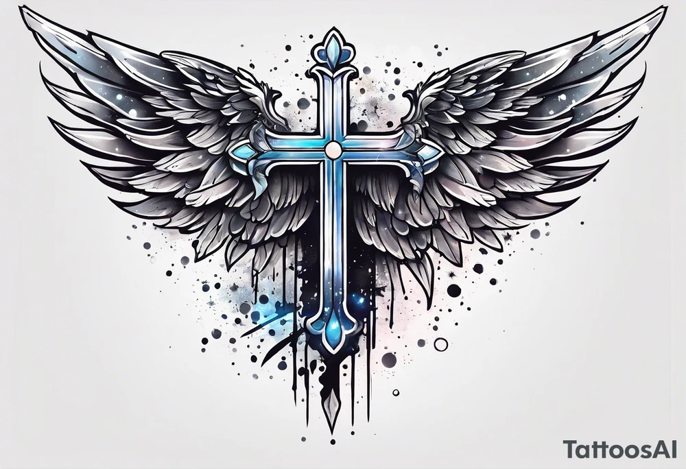 Constellation, Angel wing , snow , cross tattoo idea