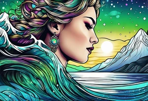 Norwegian fjord with aurora borealis tattoo idea