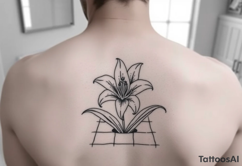 lily coming up out of the tile floor in front of bathroom sink tattoo idea