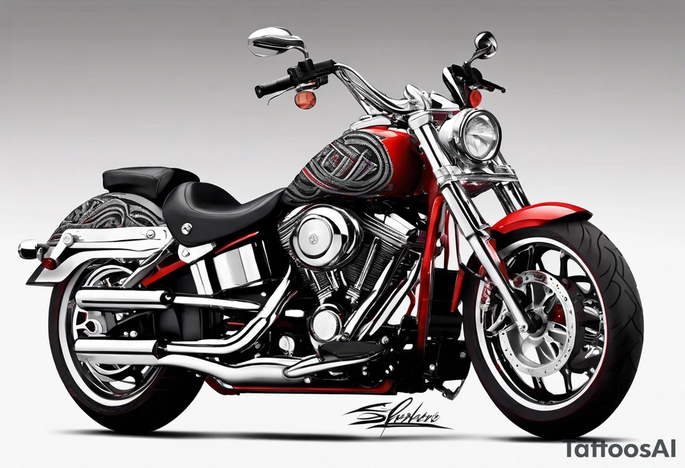 Full Arm sleeve, black, gray, silver, red, subtle motorcycle chain tattoo idea