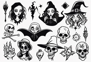 a Tim Burton-style witch necromancer tattoo idea