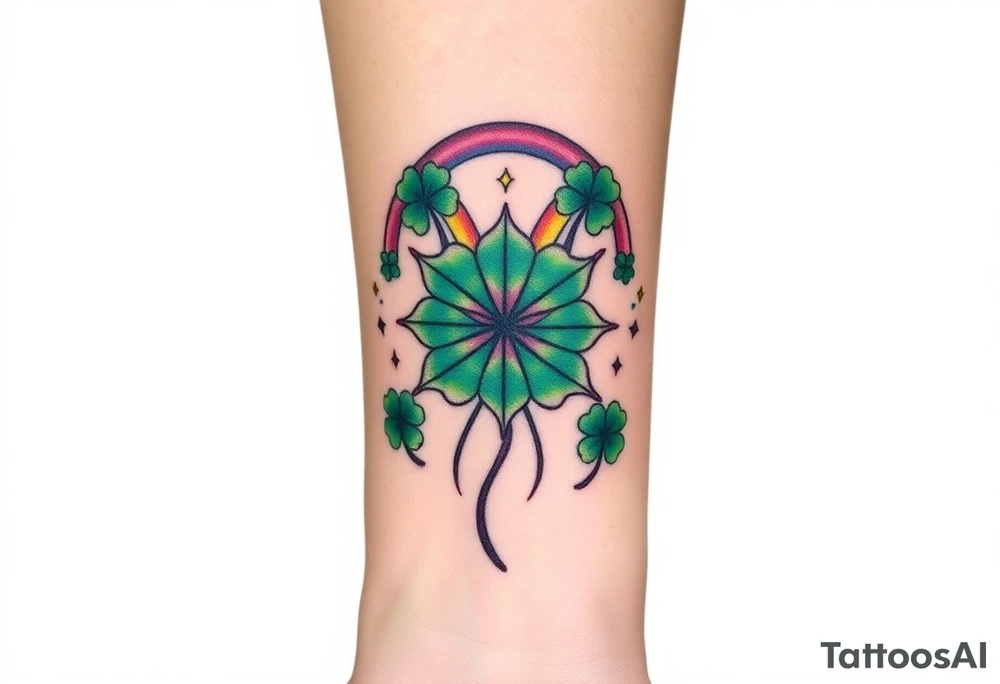 Star four leaf clovers and rainbows tattoo idea
