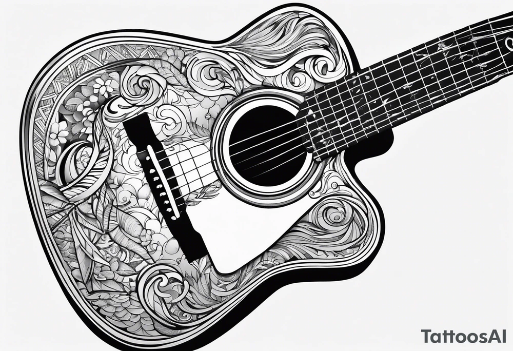 folk guitar on the calf tattoo idea