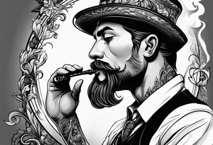 Neotraditional man smoking a pipe tattoo idea