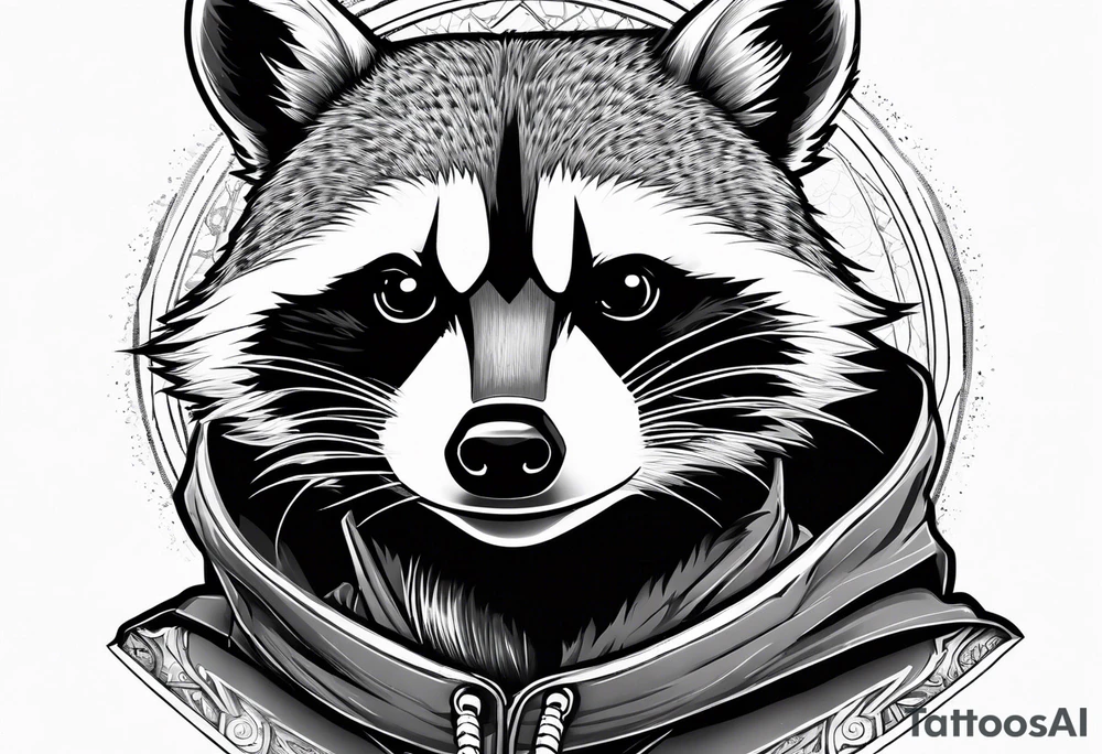 raccoon wearing a Superman hoodie tattoo idea