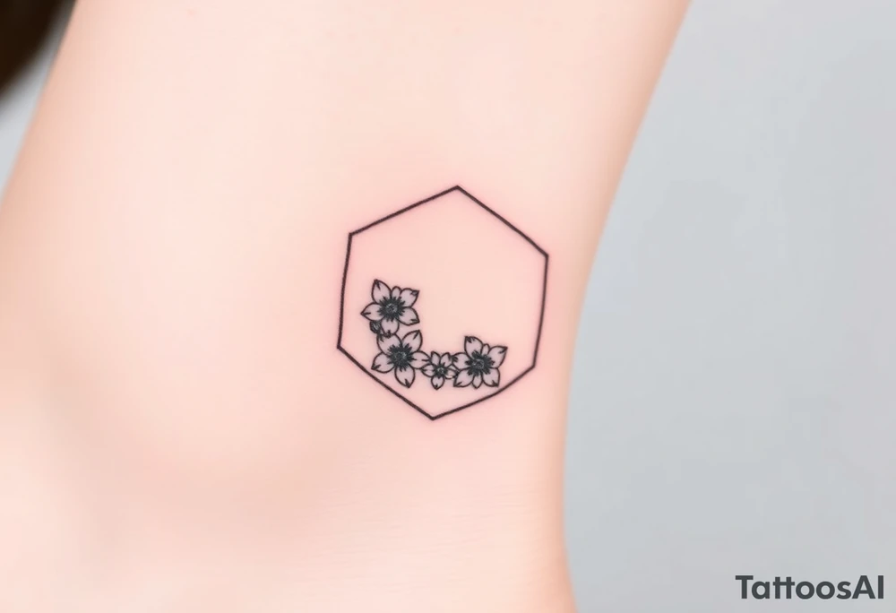 Faint Hexagon with astrological sign for Leo, larkspur and water lilies in the center tattoo idea