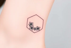 Faint Hexagon with astrological sign for Leo, larkspur and water lilies in the center tattoo idea