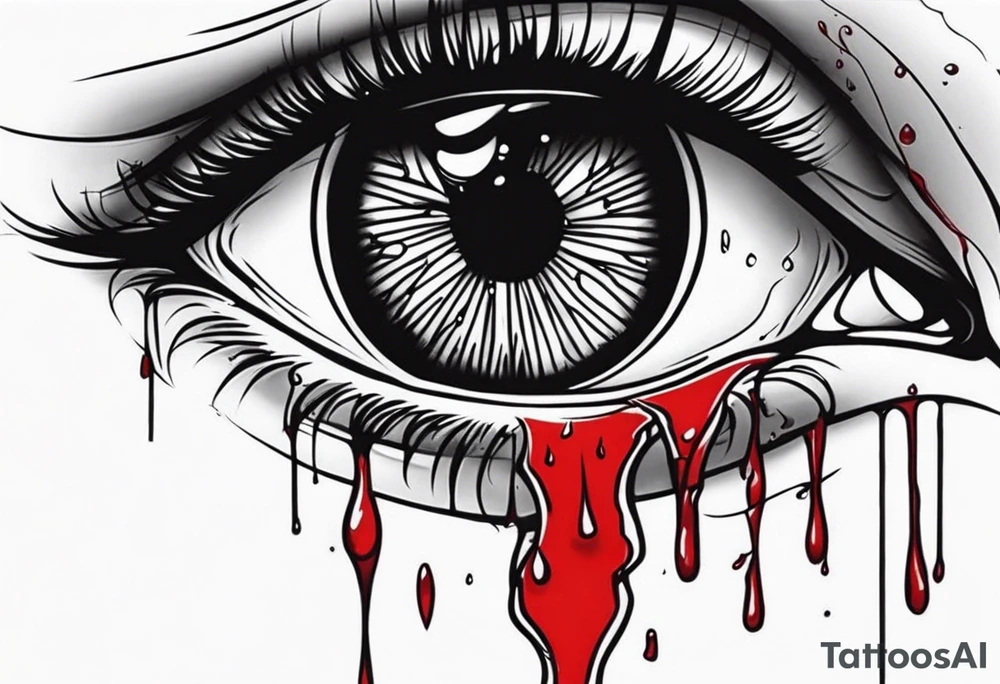 Bleeding tear flows to down from eye sleeve tattoo design tattoo idea