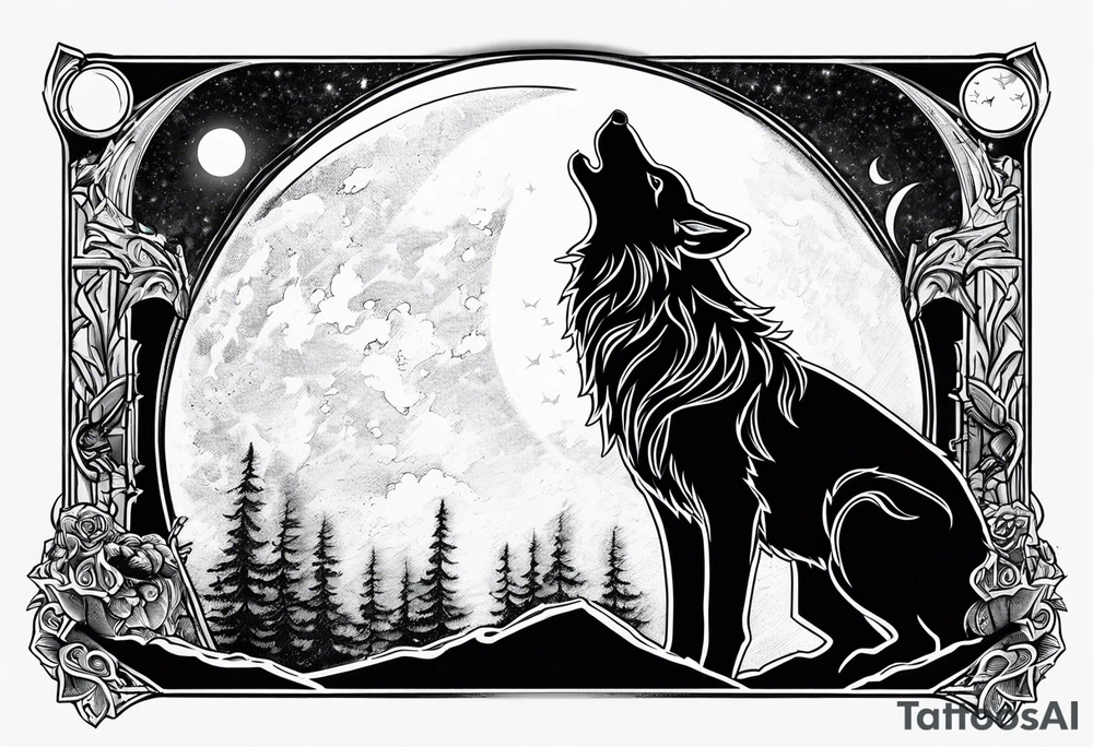 T.R.K. and wolf howling at the moon tattoo idea