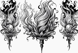 Flaming torch melting into water tattoo idea