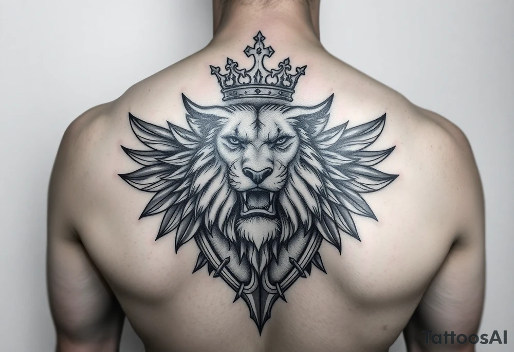 I have my name in fancy letters on my chest with a crown. I'd like to ad a left should tattoo of a roaring lion, and i want it to be a coat of armor. Kingly and heavenly armor tattoo idea