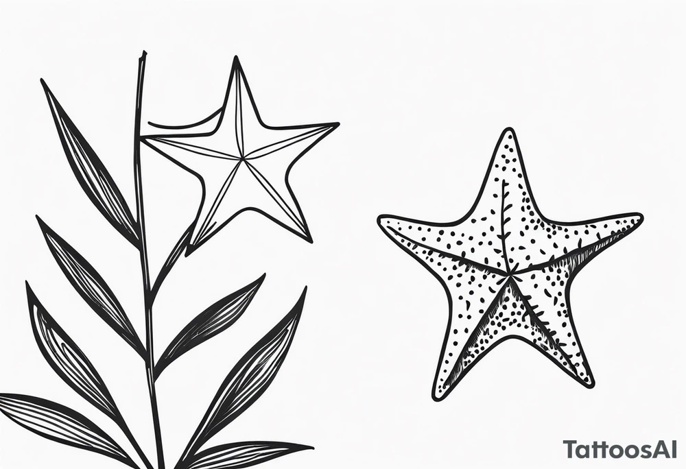 Two different star fish on top of olive branch tattoo idea Two different star fish on top of olive branch tattoo idea