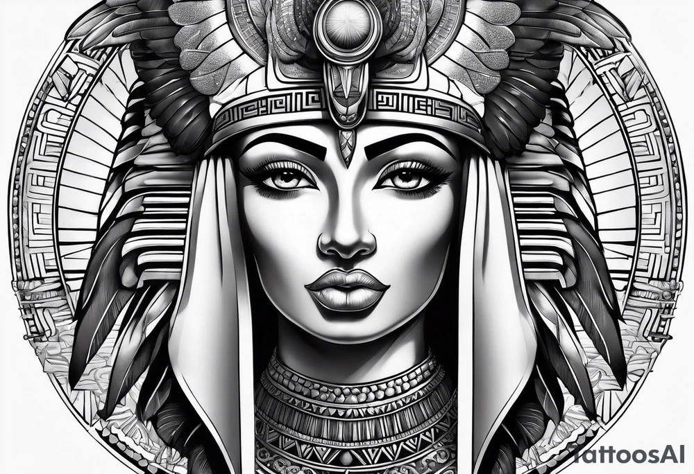 black and white Egyptian goddess Isis tattoo idea
