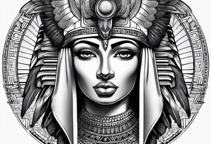 black and white Egyptian goddess Isis tattoo idea