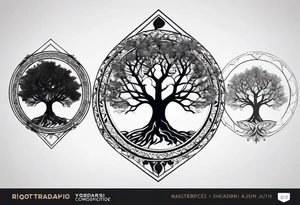 minimal Yggdrasil with roots 
3 line triangles behind tattoo idea