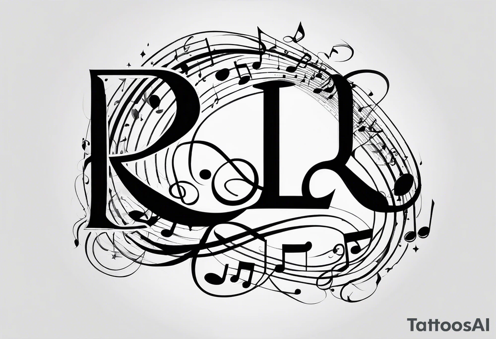Minimalist Line art Musical notes depicting the letters R and L tattoo idea