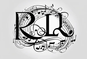 Minimalist Line art Musical notes depicting the letters R and L tattoo idea