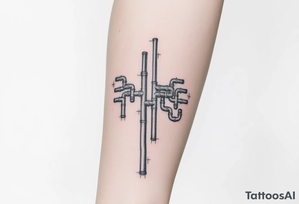 vertical System of thin pipes that transitions outwards of sides and end into thick, widespread 
veins of forearm tattoo idea