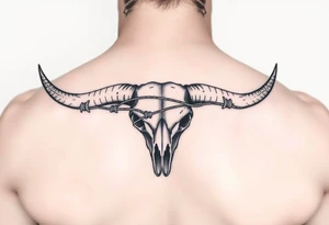 Long horn scull wrapped in barbed wire tattoo idea