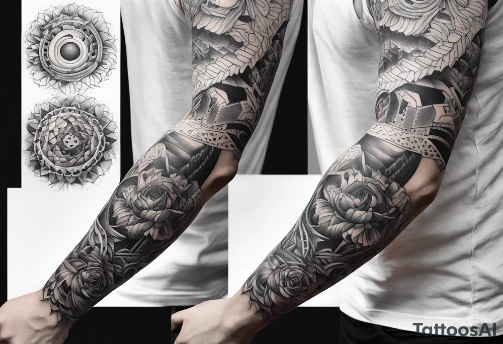 arm sleeve, excruciating pain, surgery holes on elbow tattoo idea