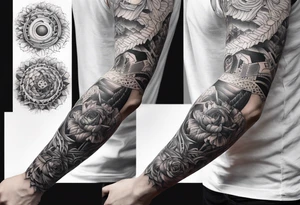 arm sleeve, excruciating pain, surgery holes on elbow tattoo idea