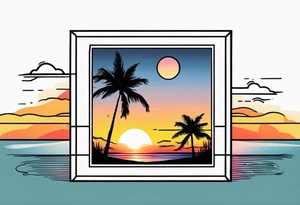 the outline of a polaroid-picture frame where the image of the picture is a sunset tattoo idea