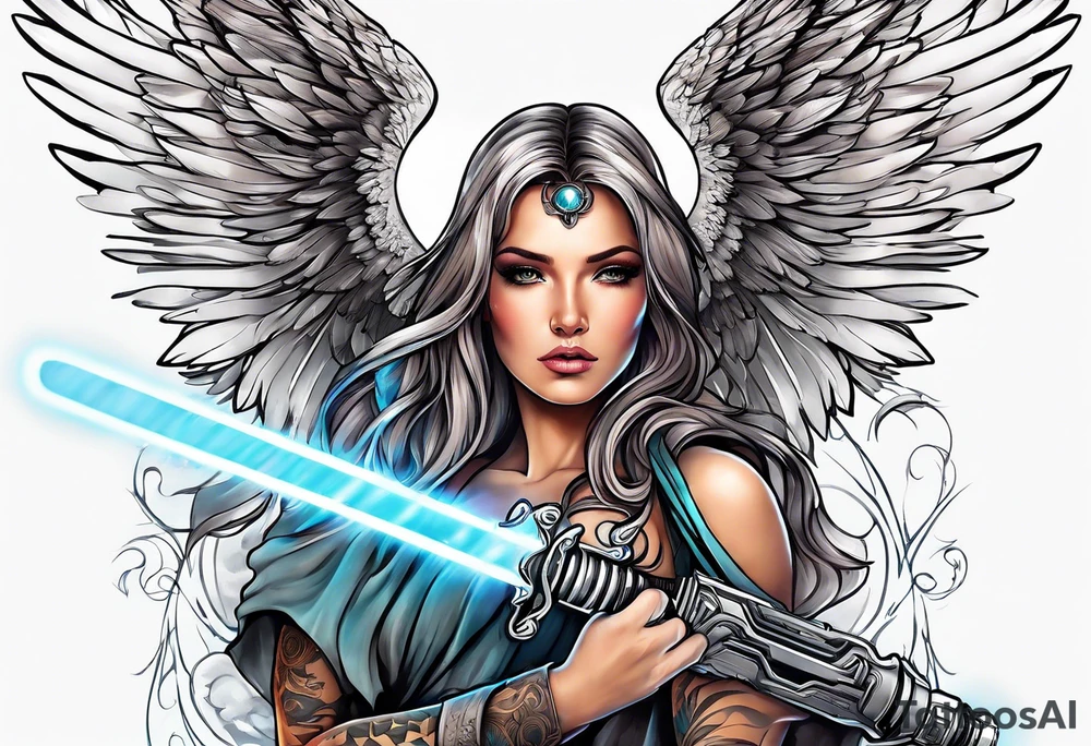 Angel with a lightsaber tattoo idea