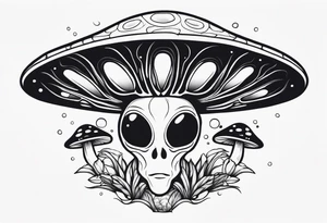 Alien,  mushroom, cartoon style tattoo idea