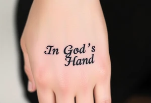 In God's Hand, With the words looking like the words are popping out at you with bold background tattoo idea