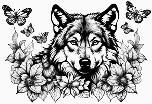 Wolf puppy and butterflies tattoo idea