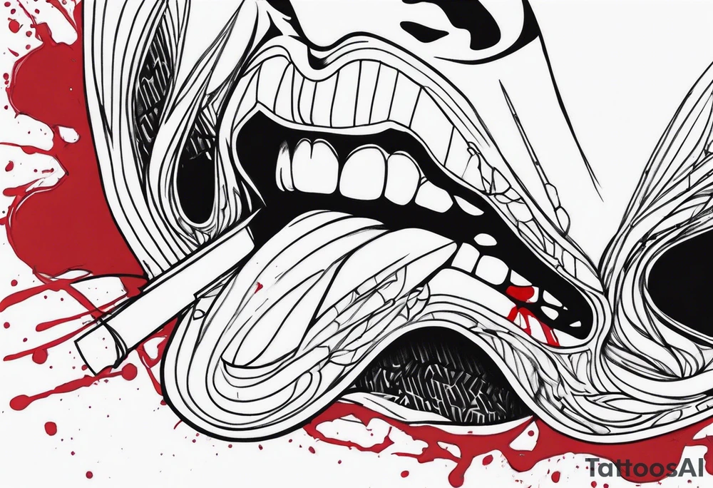 protruding tongue with blood streaks tattoo idea