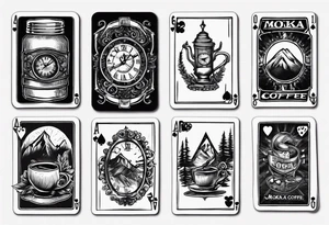 mokka coffee
Old clock at 9:44pm
Forest and mountain
Game of 4 poker cards tattoo idea