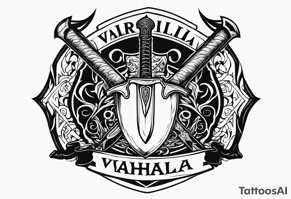 Valhalla shield sword axe fire tattoo idea