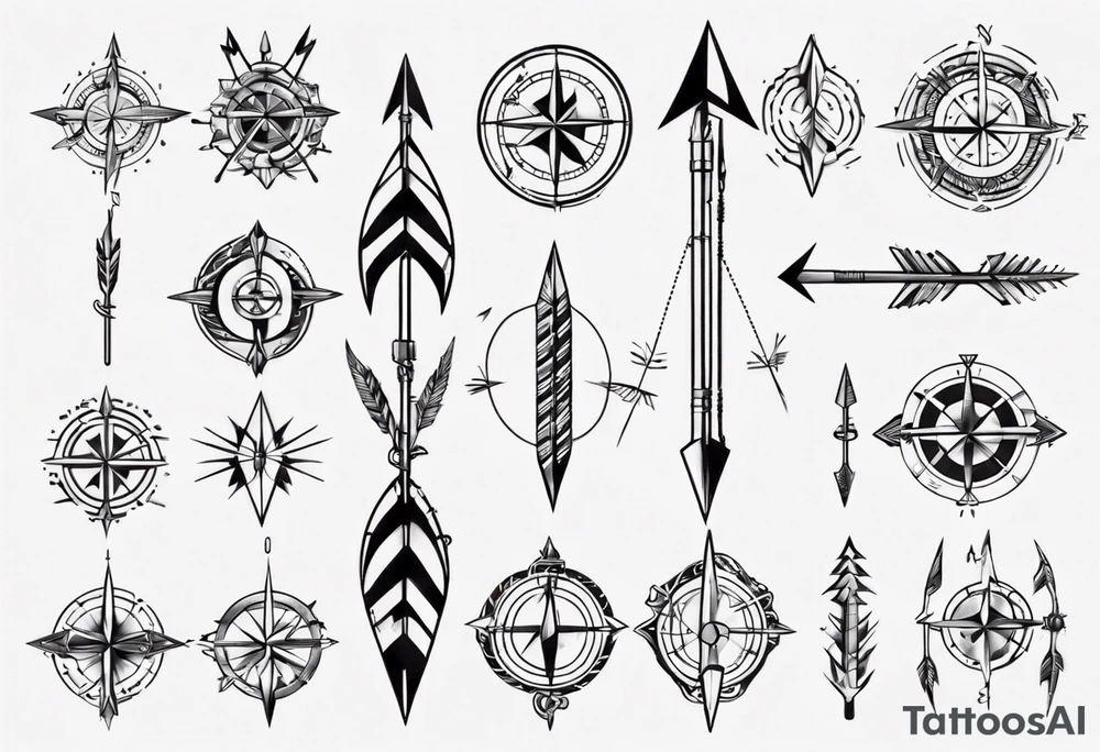 hunting arrow with compass tattoo idea