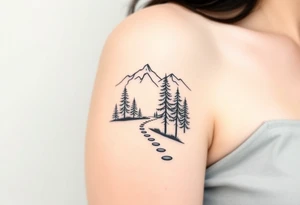 path in the woods with mountains in the background tattoo idea