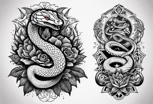 arm sleeve tattoo with a snake, gun, weed symbol that says HYDRA tattoo idea