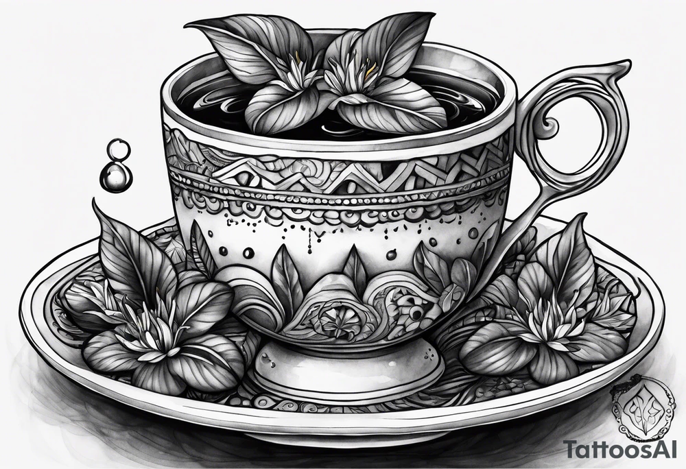 Ayahuasca mushrooms like a cup of tea tattoo idea
