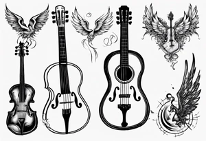 ACOUSTIC GUITAR AND VIOLIN WITH WINGS tattoo idea