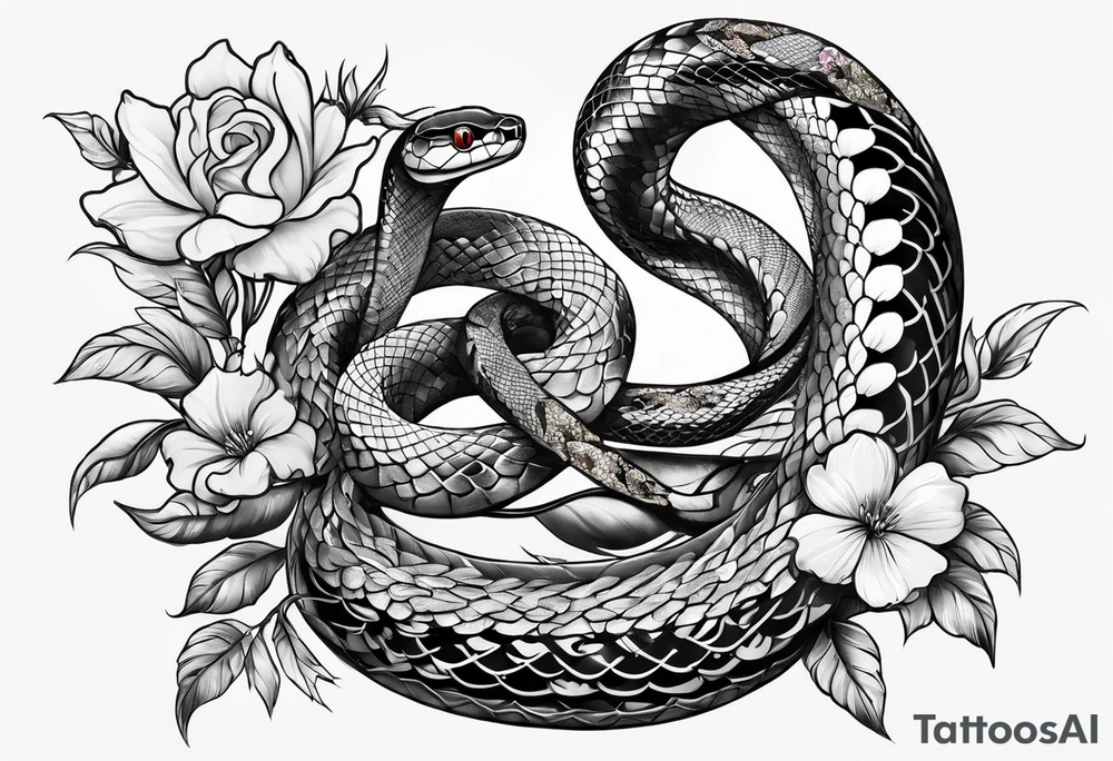 snake with flowers and vines tattoo idea