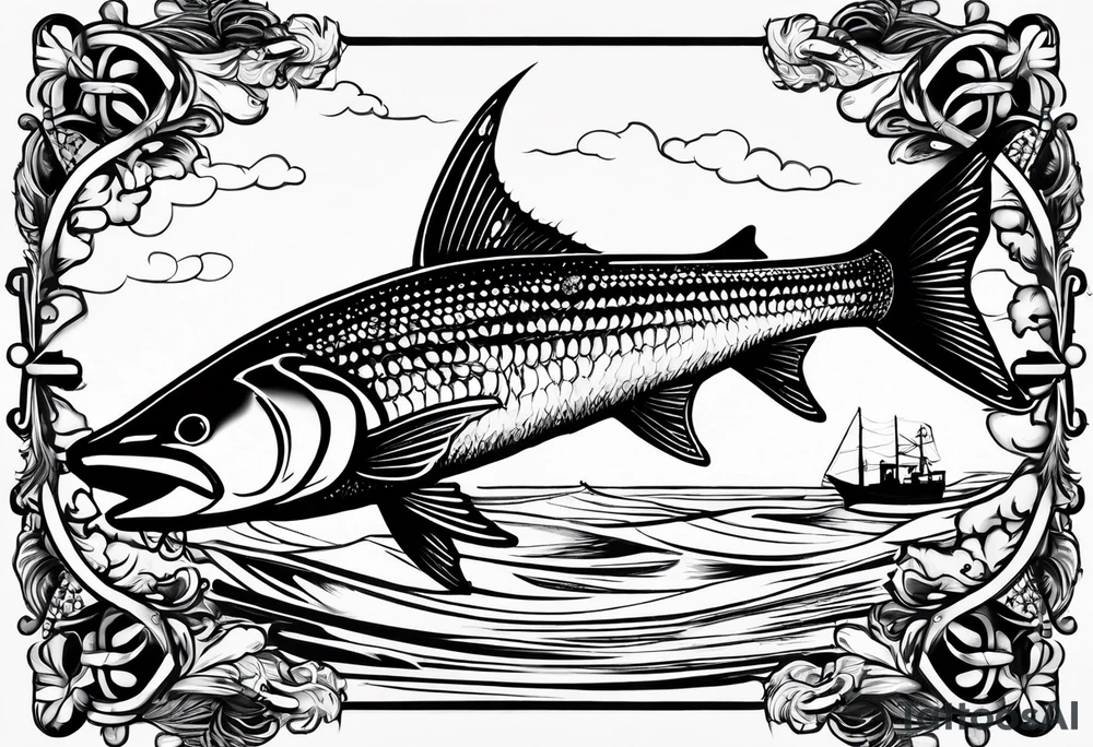 Fishingpole with memorium of a friend tattoo idea