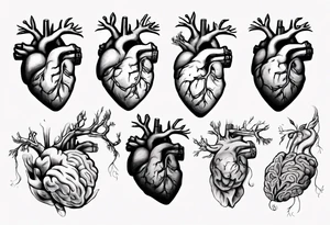 Anatomical heart and anatomical brain floating away tied down with string tattoo idea